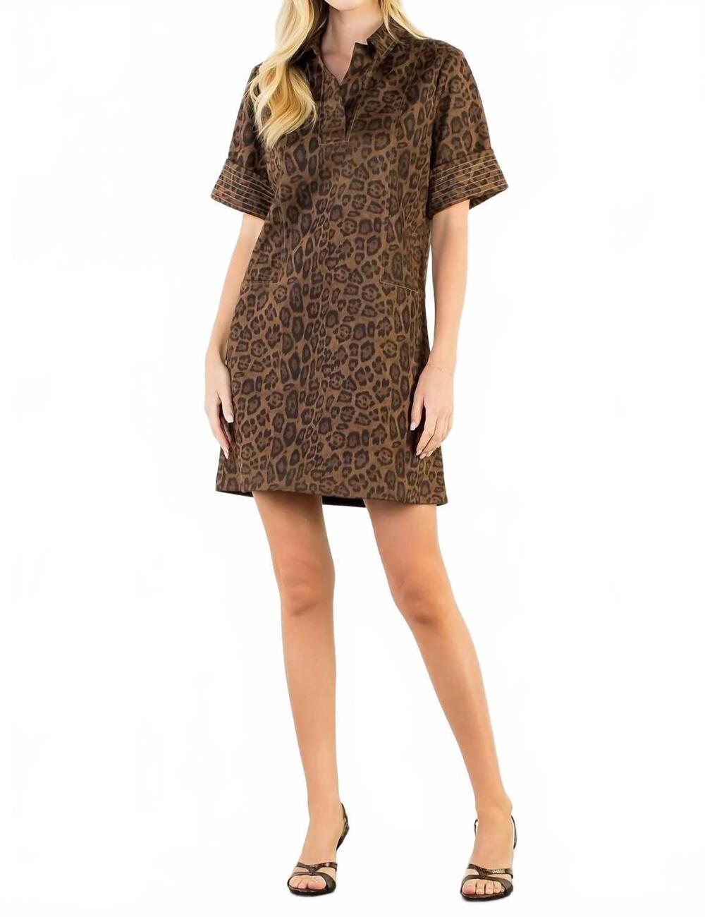 NEW THML suede cheetah print shirt dress in brown